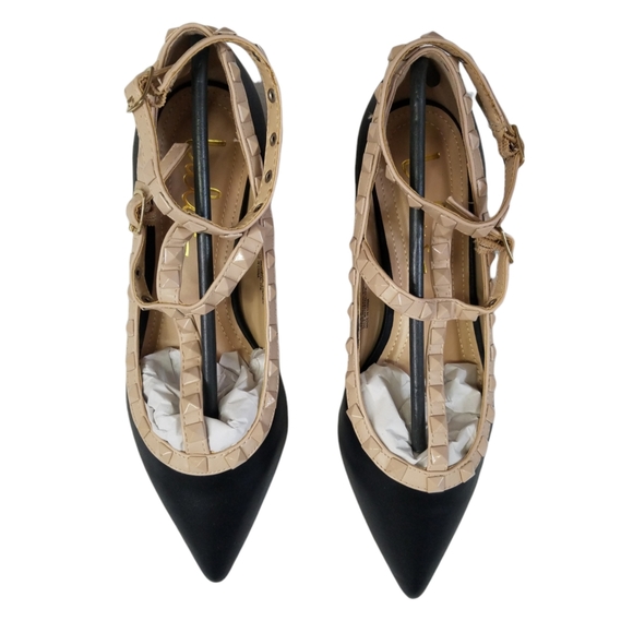 Lulus Audra Black Strappy Studded Low Pointed Toe Heels - Picture 4 of 10